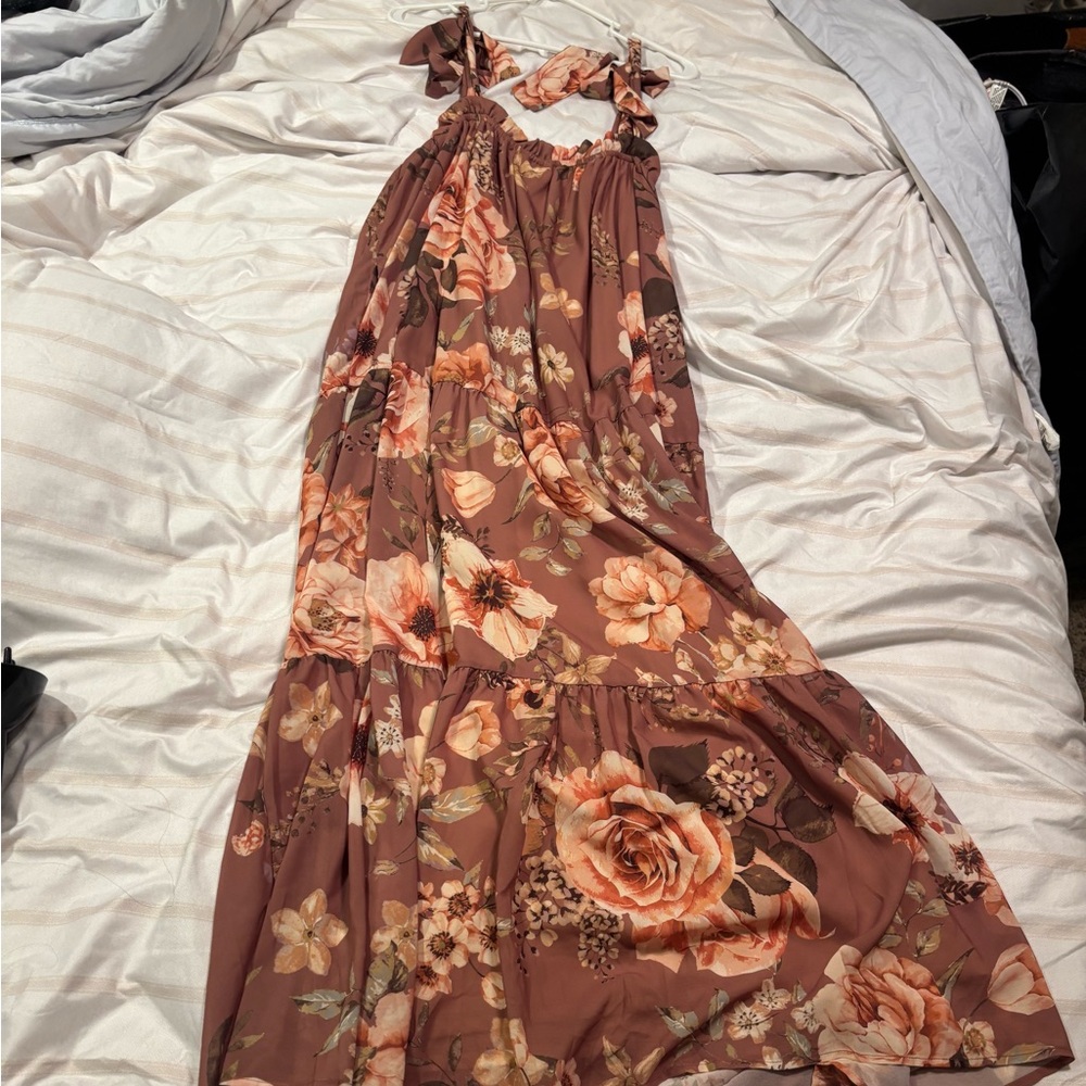 Vici Floral Maxi Dress - Brown and Pink